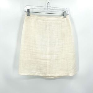 OSCAR DE LA RENTA Women's White Linen Side Zip A-Line Office Mini Skirt Size 8